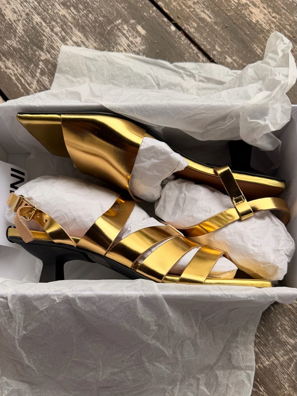 GANNY GOLD LEATHER SLINGBACK SANDALS NEW